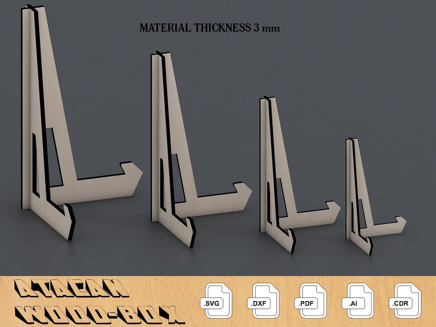 3mm Laser cut Easels Plate Holders, Frame Holder, Photo Frame Display, Glowforge laser cut svg file 021