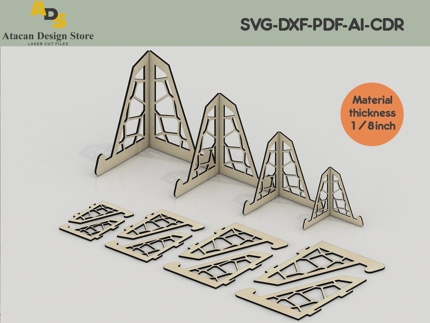 4 different sizes Plate Easel for Counter / Laser cut files for Glowforge / Digital vector files ADS056
