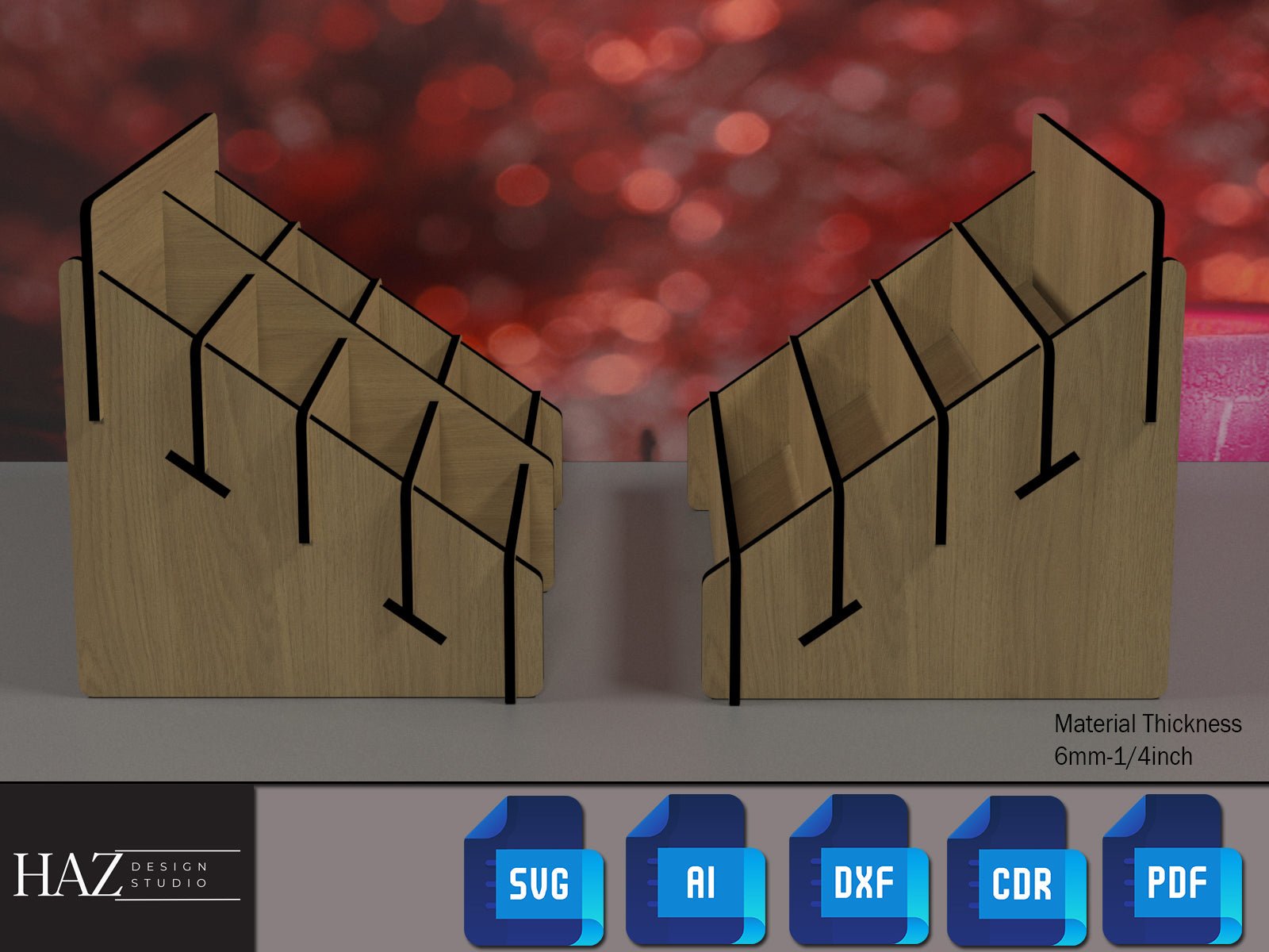 4 Shelf Display Stand / Retail Counter Cardboard Brochure and Leaflet Display / Vector Files For Wood Laser Cutting SVG DXF 180