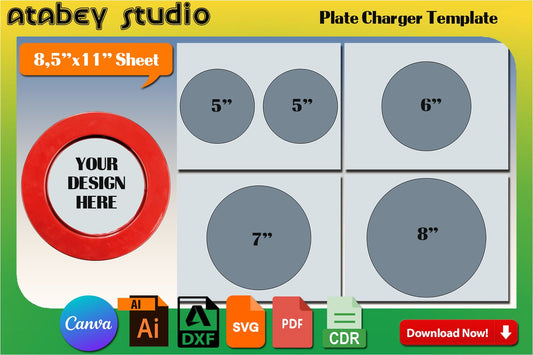 4 sizes Plate Charger Template Set / Plate Charger insert Blank Template / Cricut Instant Download / Canva Template Svg Dxf Ai Cdr 523