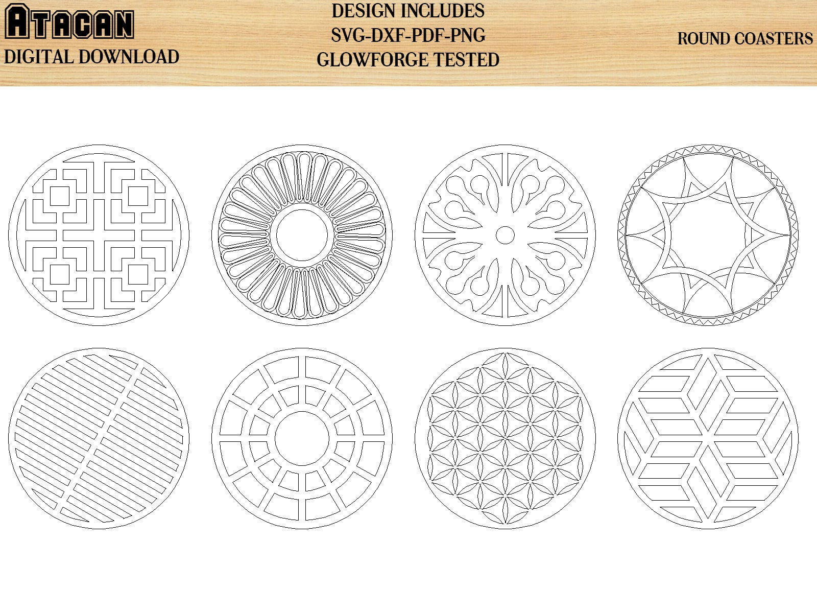 40 Coaster Svg Bundle, Round Costers laser cutting file, glowforge files 183