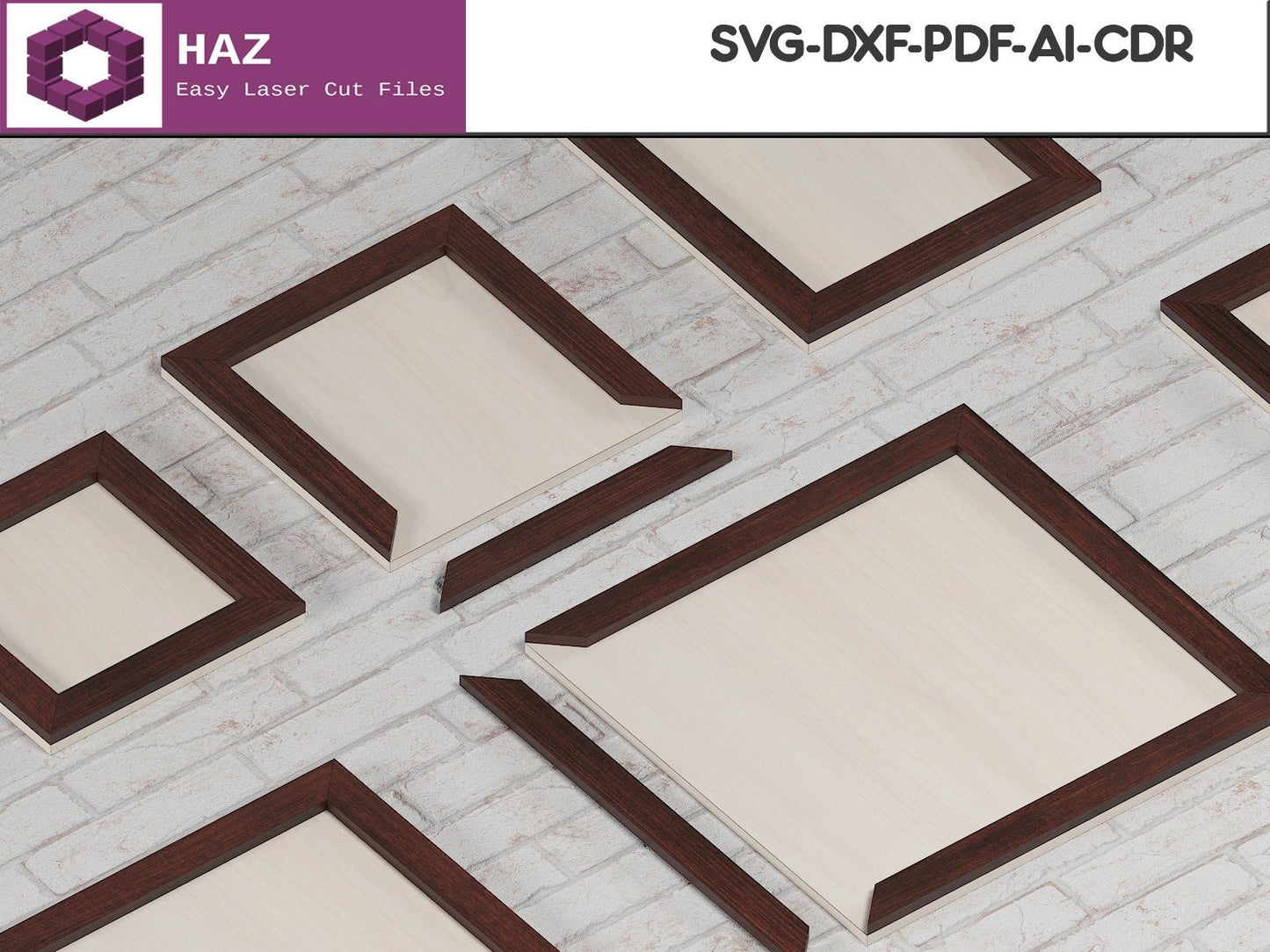 45 Degree Angle Cut Wood Frames / Different Sizes Picture Frame SVG DXF CDR Ai files 028