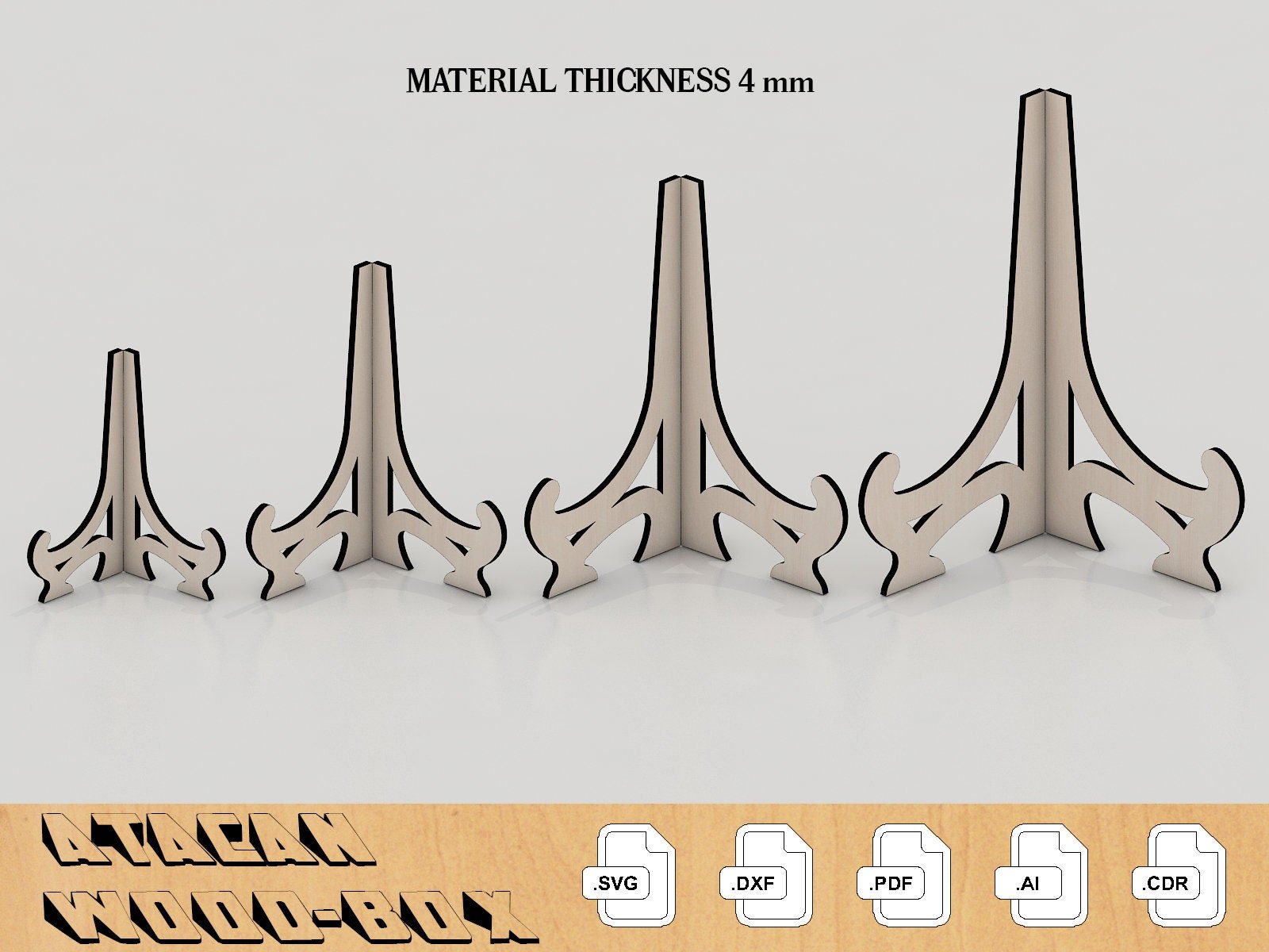 4MM Easel Wood Plate Display, Plate display laser cut SVG file, Picture Frame Stand Template 016