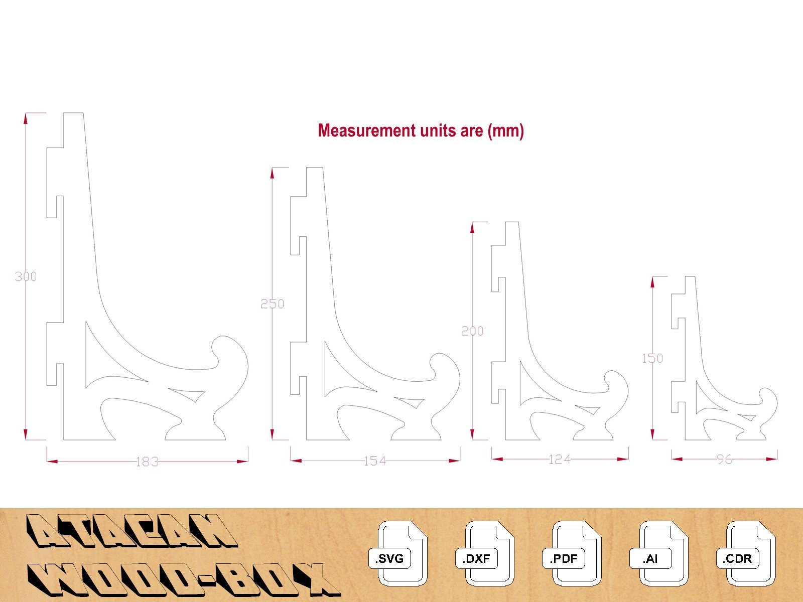 4MM Easel Wood Plate Display, Plate display laser cut SVG file, Picture Frame Stand Template 016