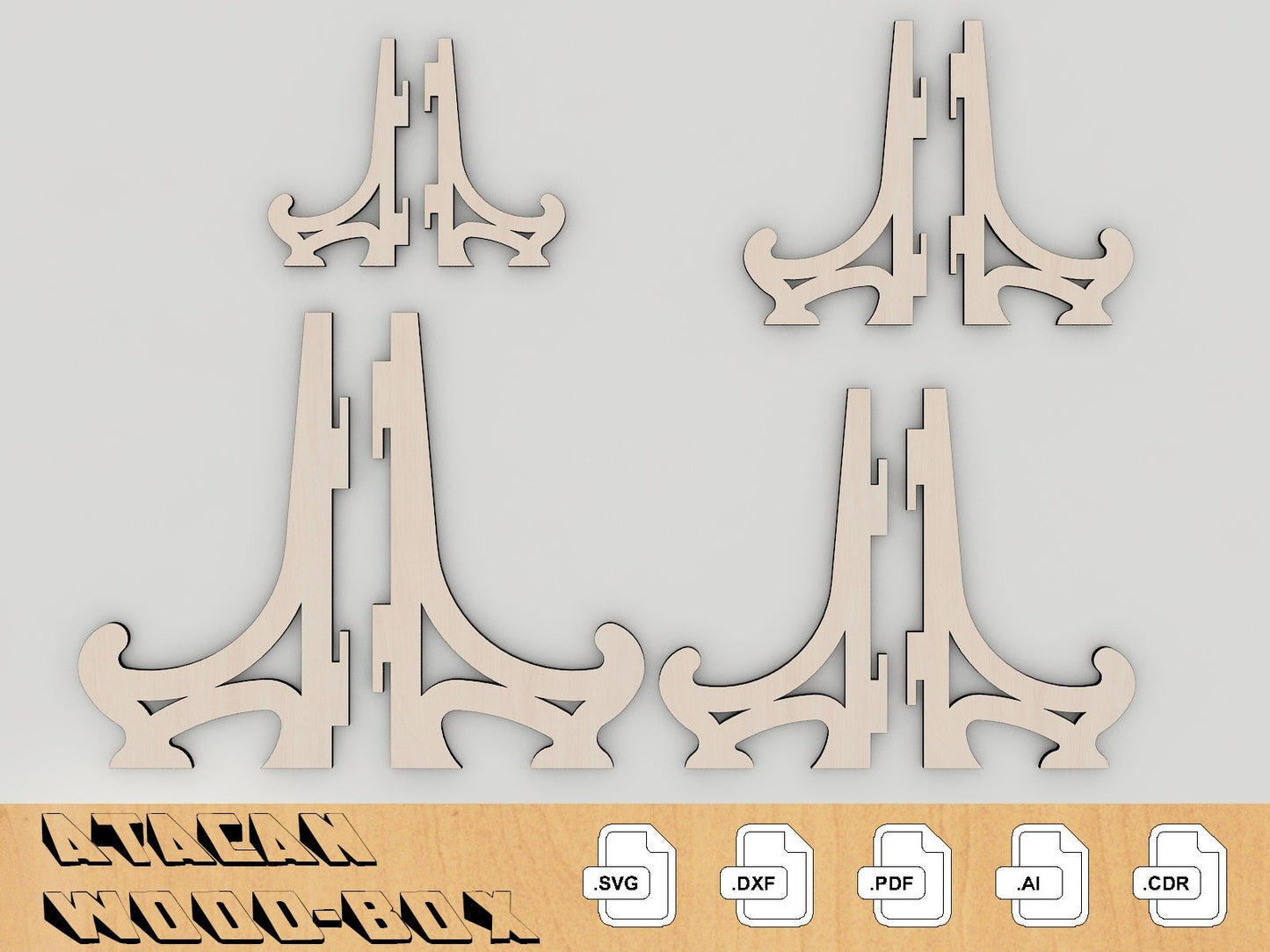 4MM Easel Wood Plate Display, Plate display laser cut SVG file, Picture Frame Stand Template 016