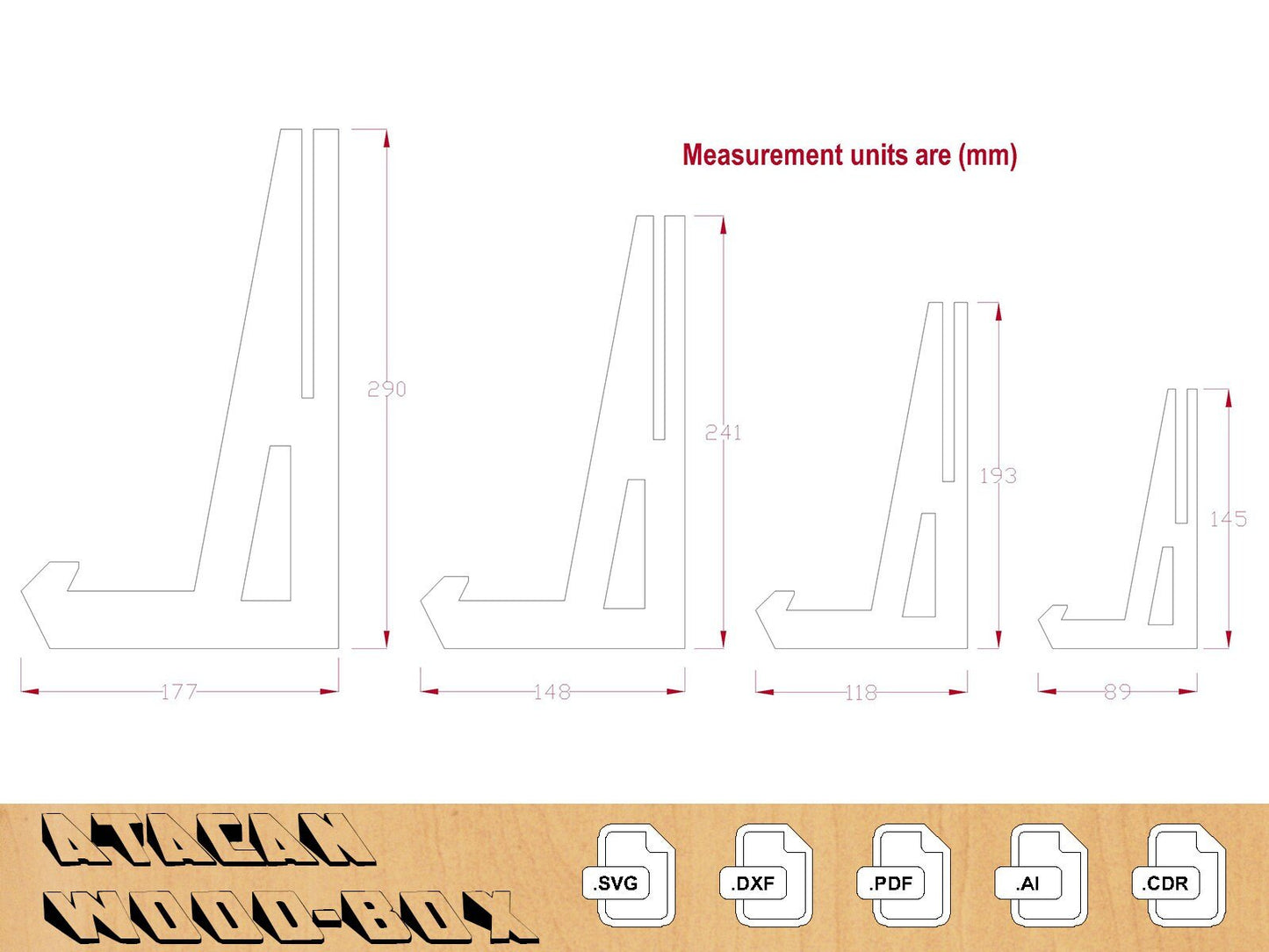 4MM Easel Wood Plate Display, Plate display laser cut SVG file, Picture Frame Stand Template 022