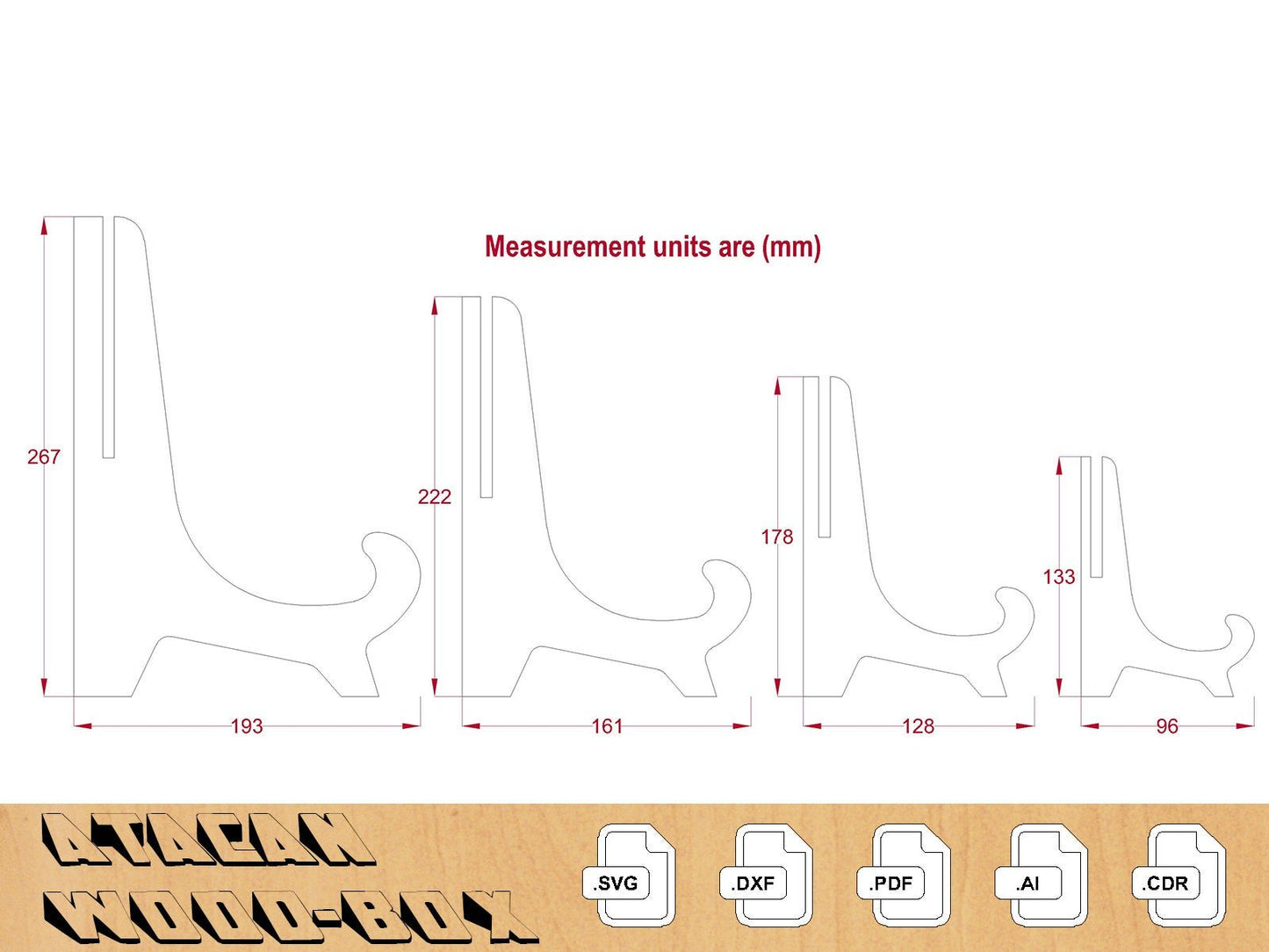 4MM Easel Wood Plate Display, Plate display laser cut SVG file, Picture Frame Stand Template 028