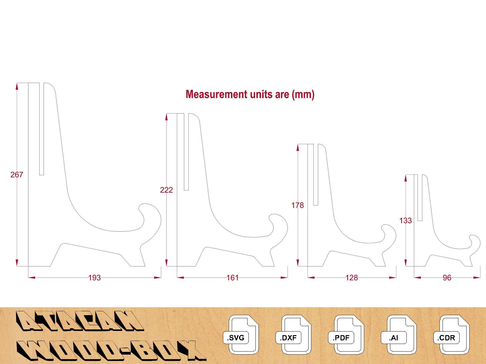 4MM Easel Wood Plate Display, Plate display laser cut SVG file, Picture Frame Stand Template 028