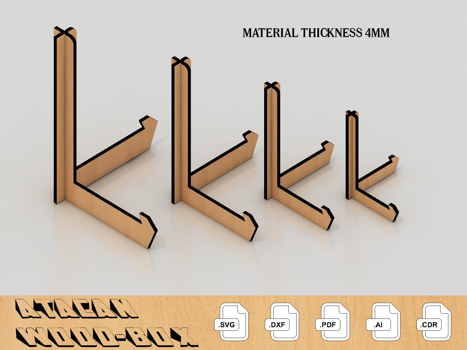 4MM Laser Cut Easel Display Stand - SVG file for Glowforge Svg+Dxf+Pdf+Ai+Cdr 002