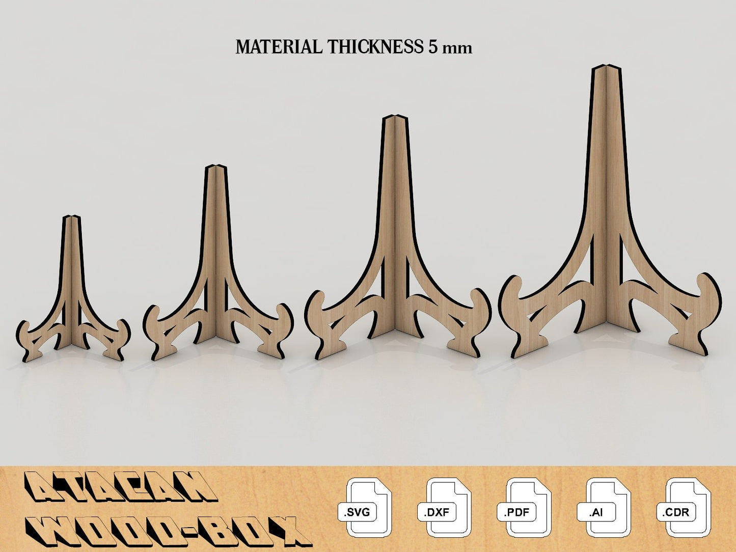 5MM Photo Holder Display, Easel Laser cut SVG file, Picture Frame Stand, - SVG file for Glowforge 017