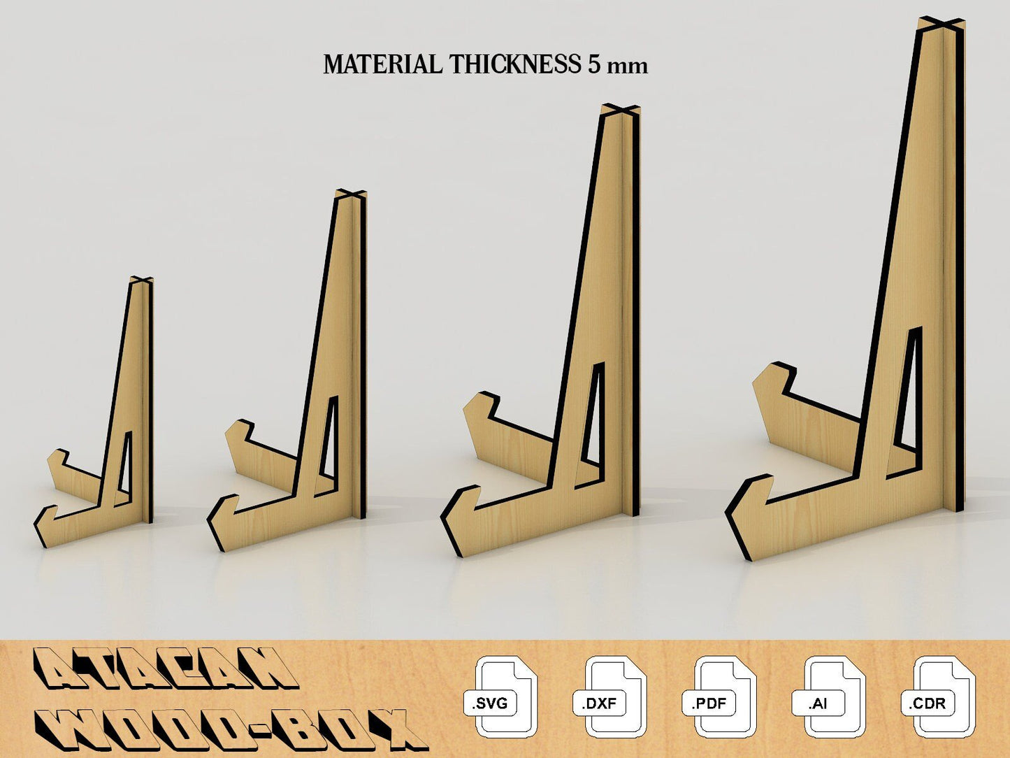 5MM Photo Holder Display, Easel Laser cut SVG file, Picture Frame Stand, - SVG file for Glowforge 023