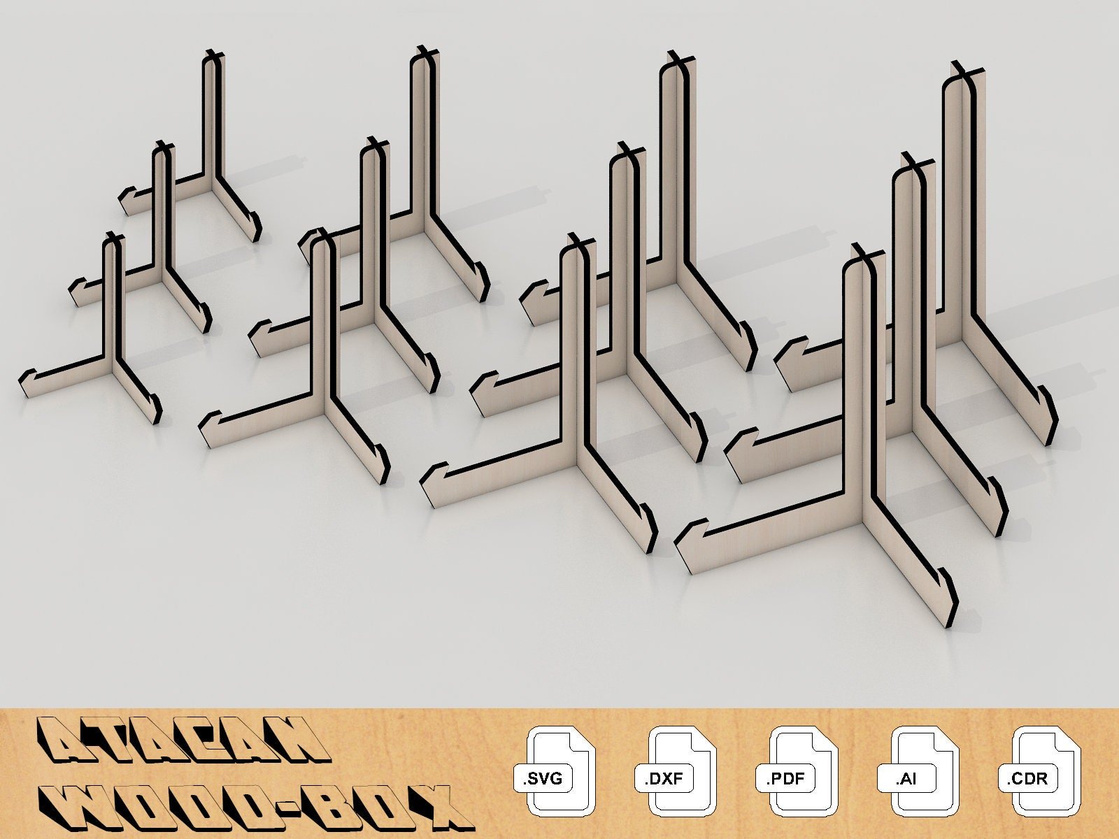 6MM Laser Cut Easel Display Stand - SVG file for Glowforge Svg+Dxf+Pdf+Ai+Cdr 004