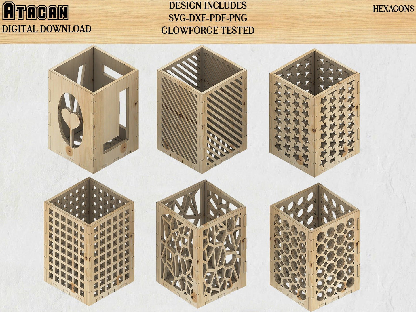 6mm Pen Holder Laser Cut files / Wood Pencil Organiser / Glowforge Cutting Templates / Digital download 181