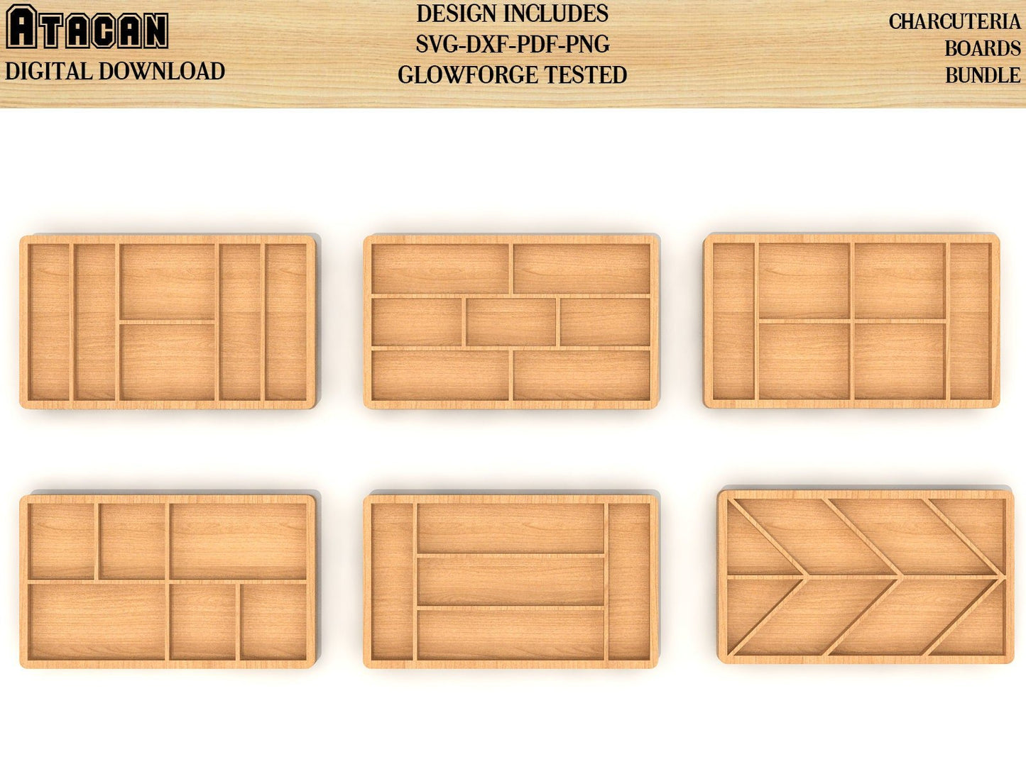 6pcs Square Charcuterie Board Svg bundles - Laser Cut Files - Glowforge Ready 129