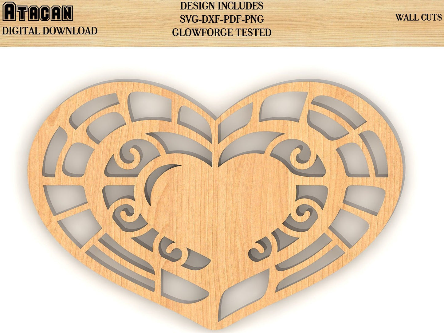 8 Decorative Hearts for Wall SVG Bundle / Wood Wall Hanging Geometric Art - Plywood Decor / Glowforge laser cut file 087