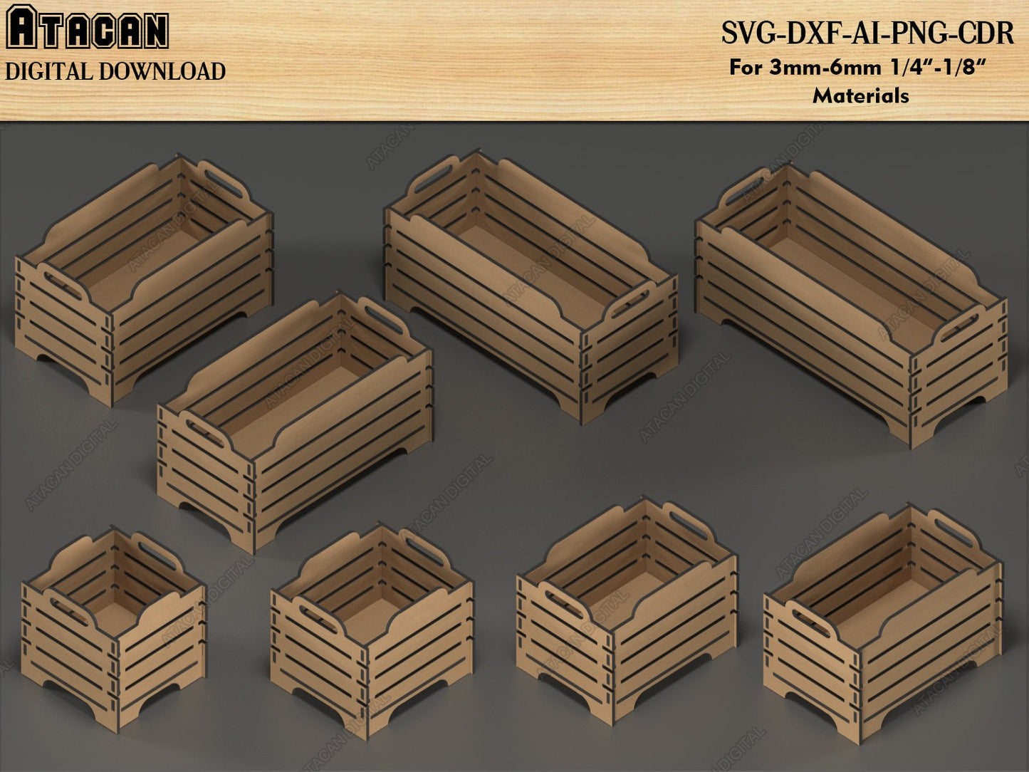 9 Stackable Storage Boxes - Modular Box Laser Cut SVG Files - Wooden Box Cut Plans 529