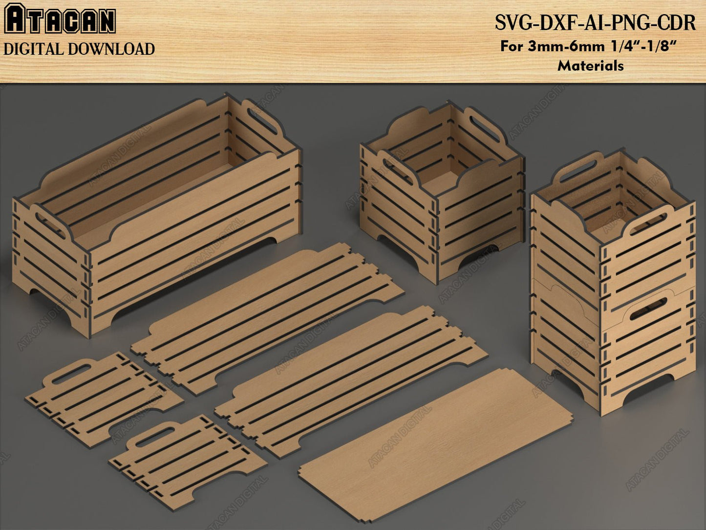 9 Stackable Storage Boxes - Modular Box Laser Cut SVG Files - Wooden Box Cut Plans 529