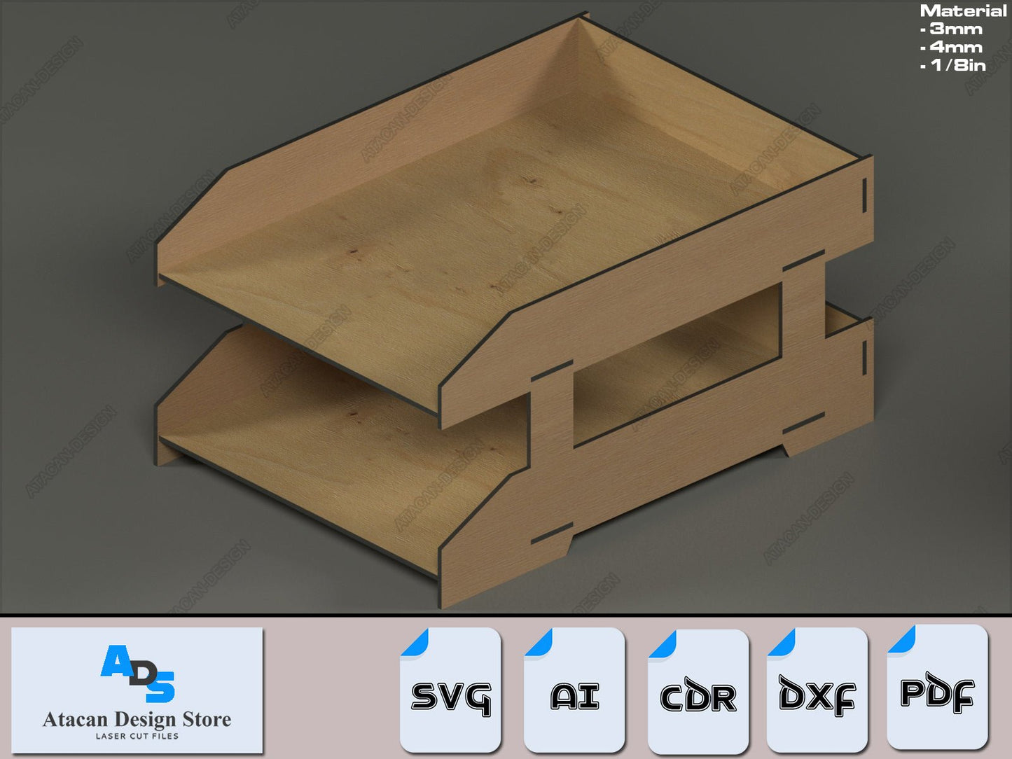 A4 Paper Tiered Tray - Office Desktop Organizer - 3 Tier Trays SVG Files for Laser Cutting ADS365