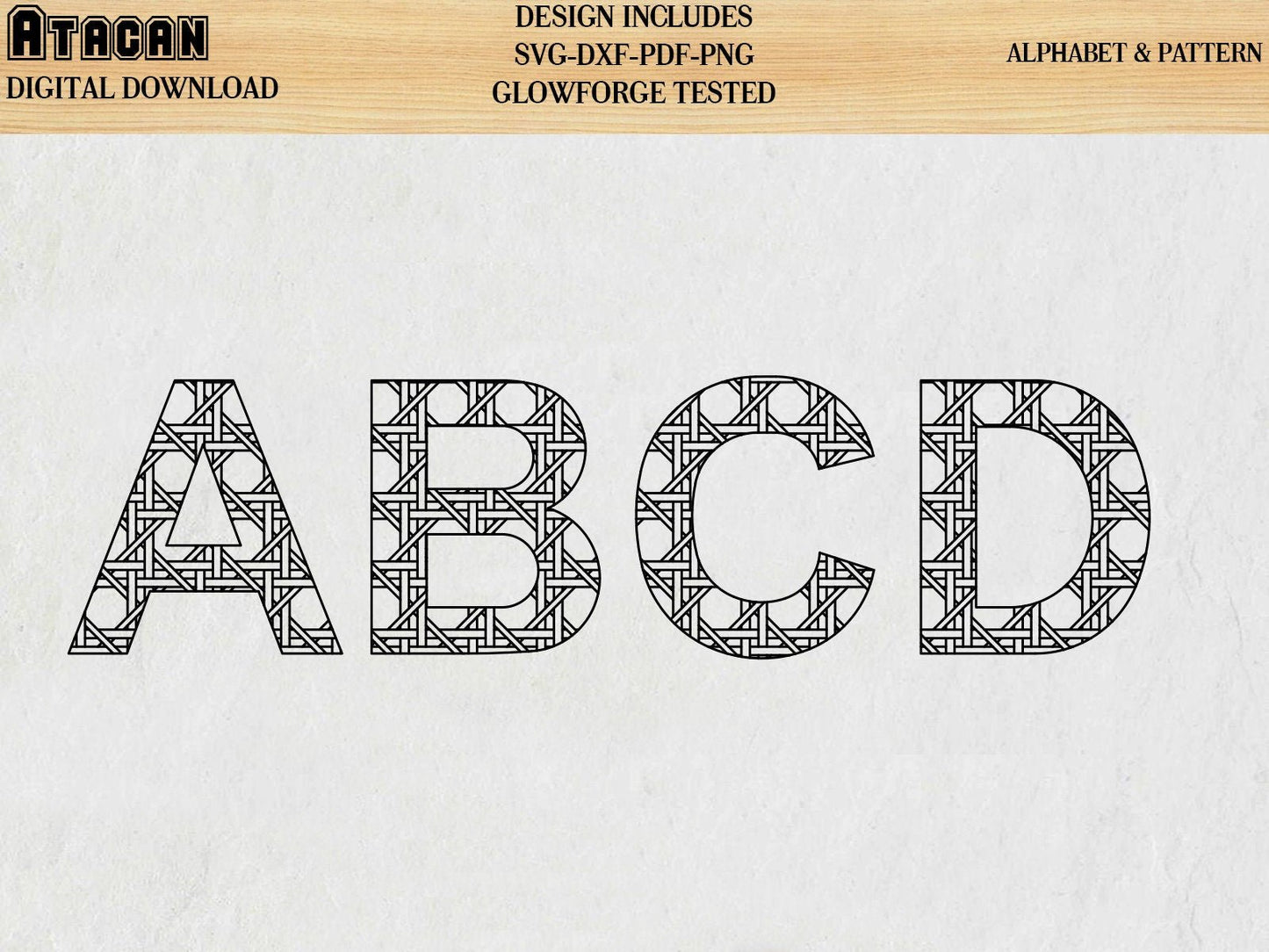 Alphabet Arial Font Letters SVG Laser Cut files Rattan pattern glowforge files 094