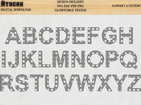 Alphabet Arial Font Letters SVG Laser Cut files Rattan pattern glowforge files 094