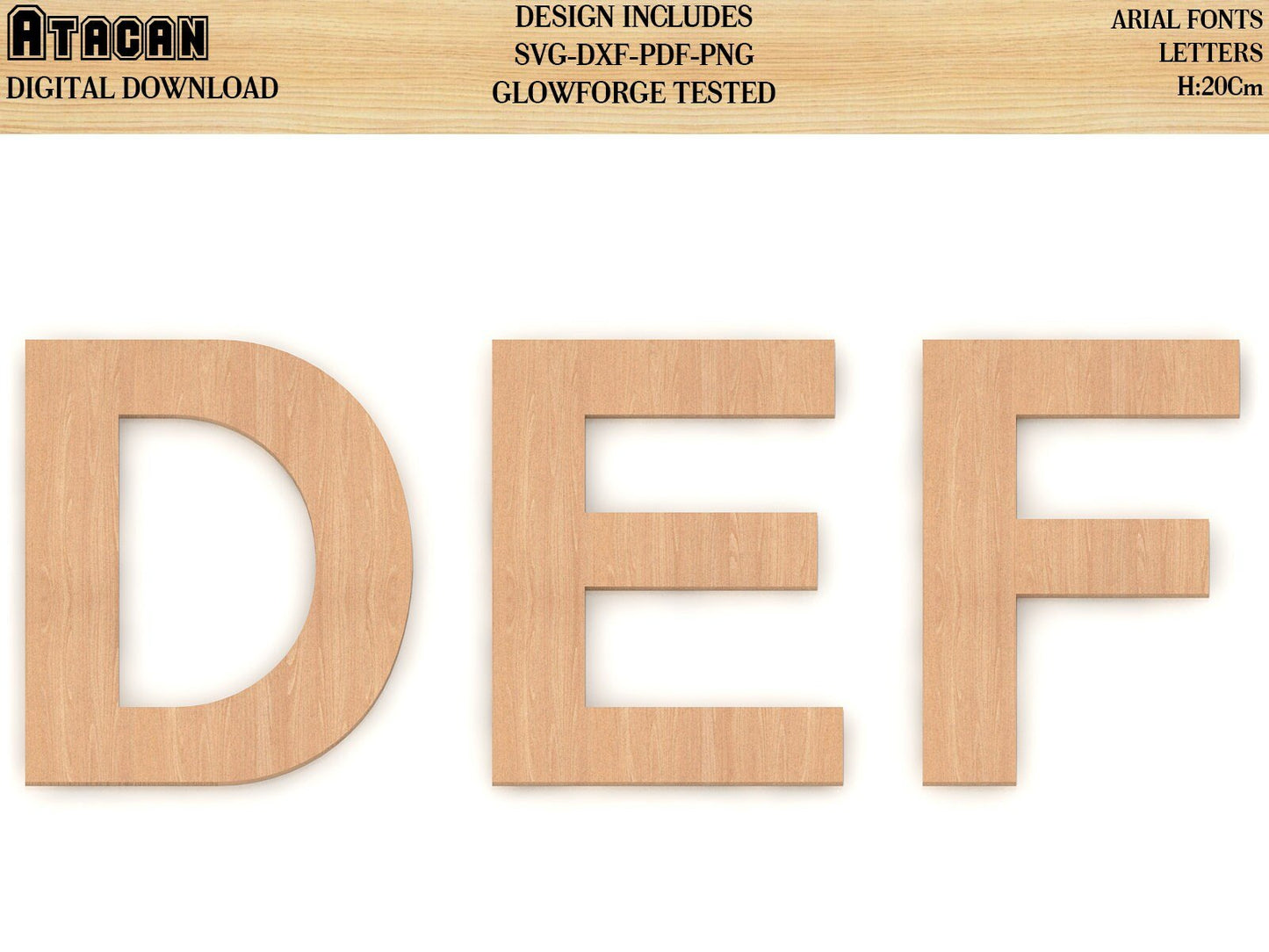 Alphabet Arial Font Wooden Letters SVG Laser Cut files for glowforge Perfect for signs and craft use 091