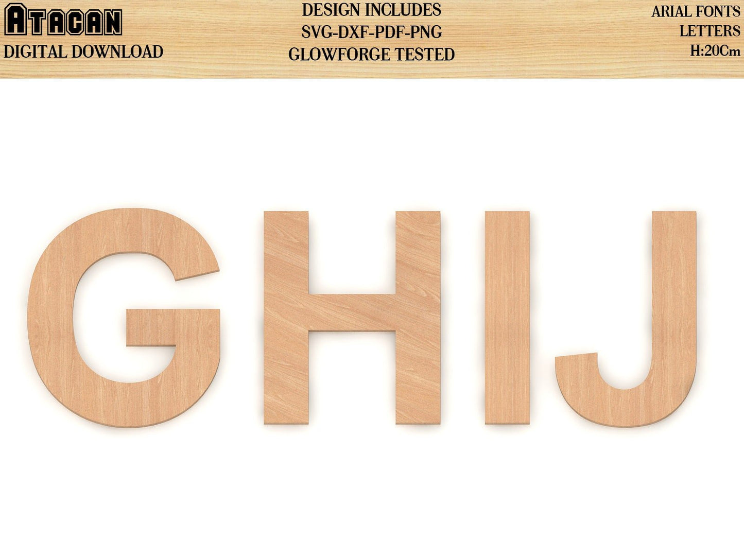 Alphabet Arial Font Wooden Letters SVG Laser Cut files for glowforge Perfect for signs and craft use 091