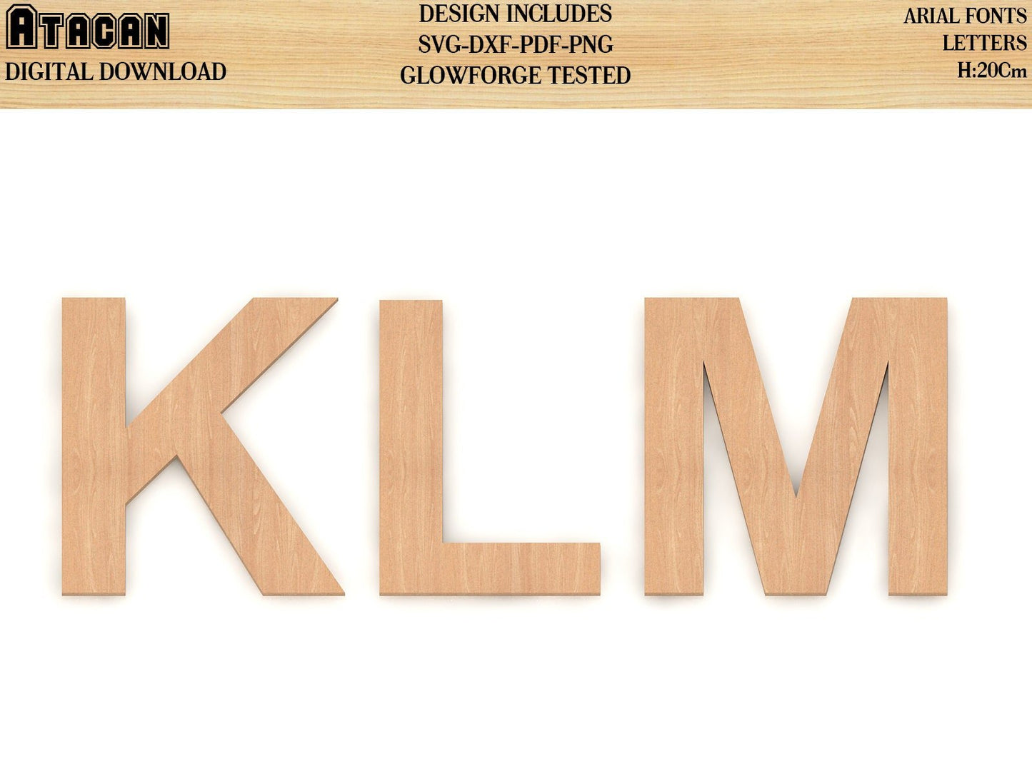 Alphabet Arial Font Wooden Letters SVG Laser Cut files for glowforge Perfect for signs and craft use 091