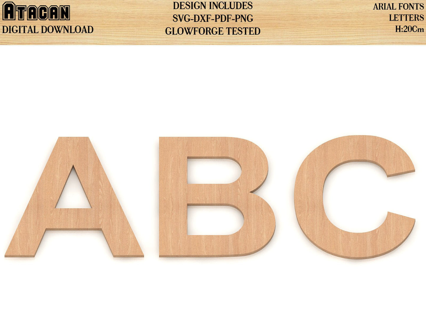 Alphabet Arial Font Wooden Letters SVG Laser Cut files for glowforge Perfect for signs and craft use 091