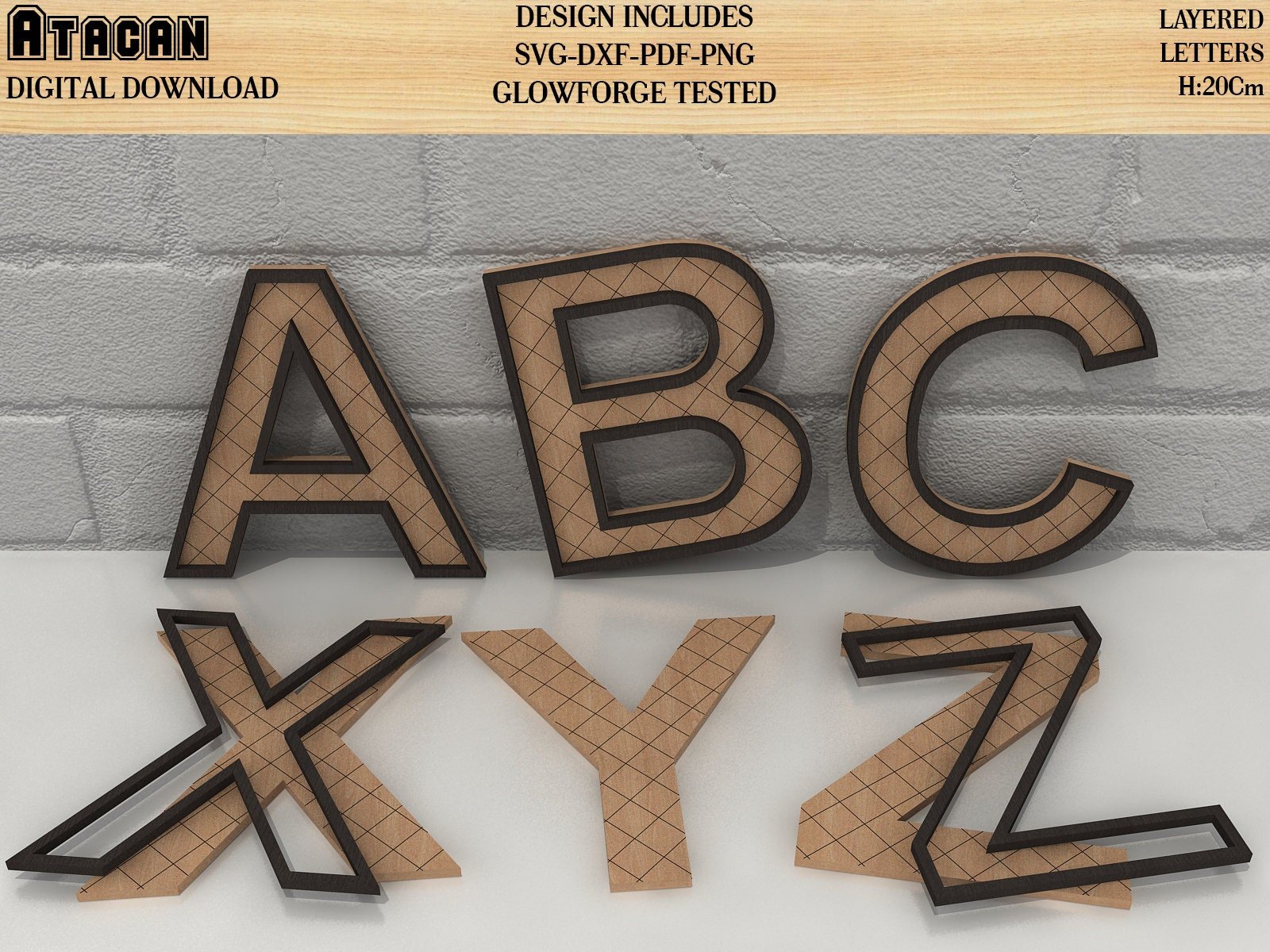 Layered Letters Vector File Alphabet Arial Font Wooden Letters SVG Laser Cut files With LAYERED Pe ...