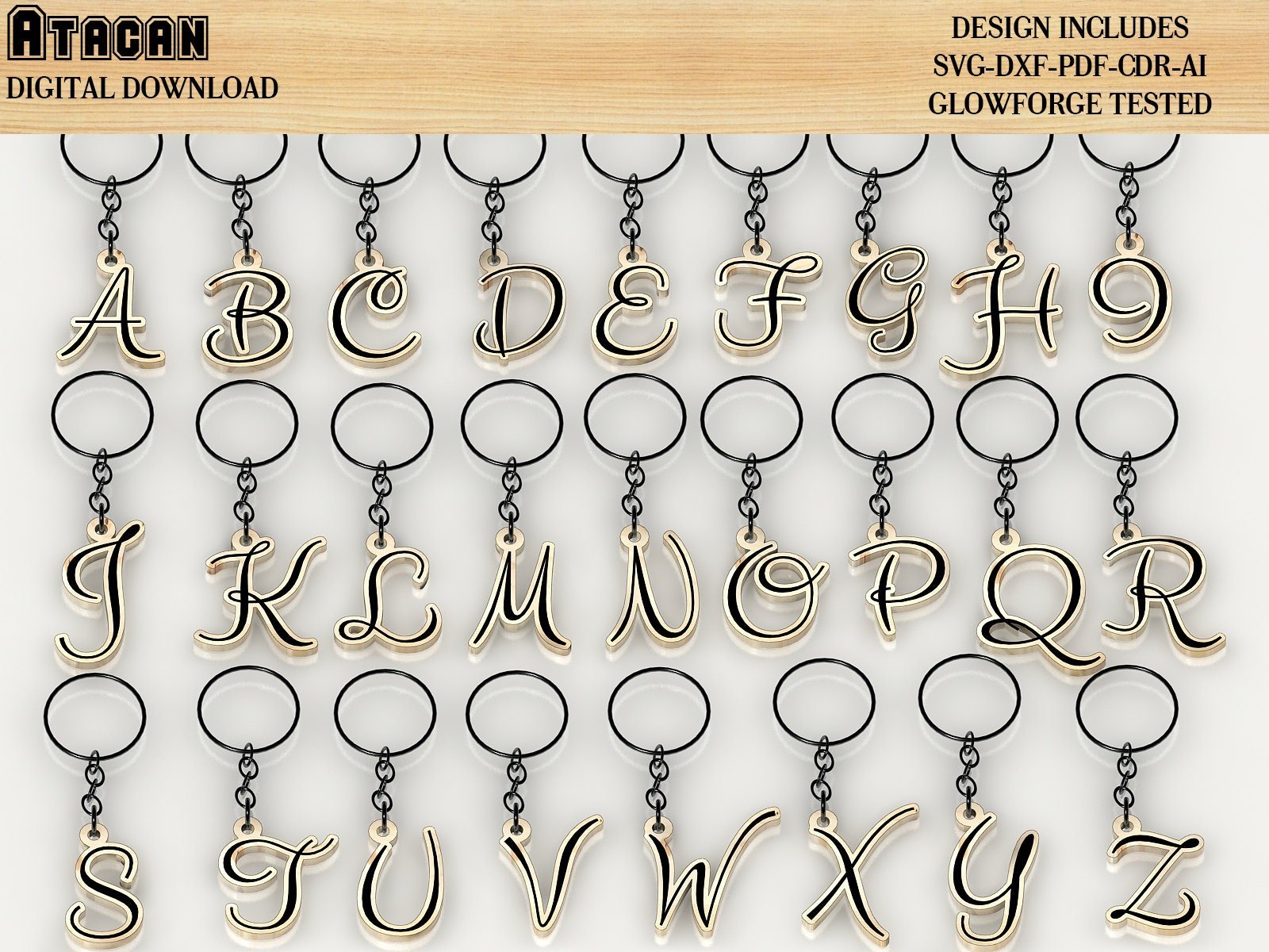 Alphabet key chain, necklace, jewelry SVG files / Letter Laser cut fil ...