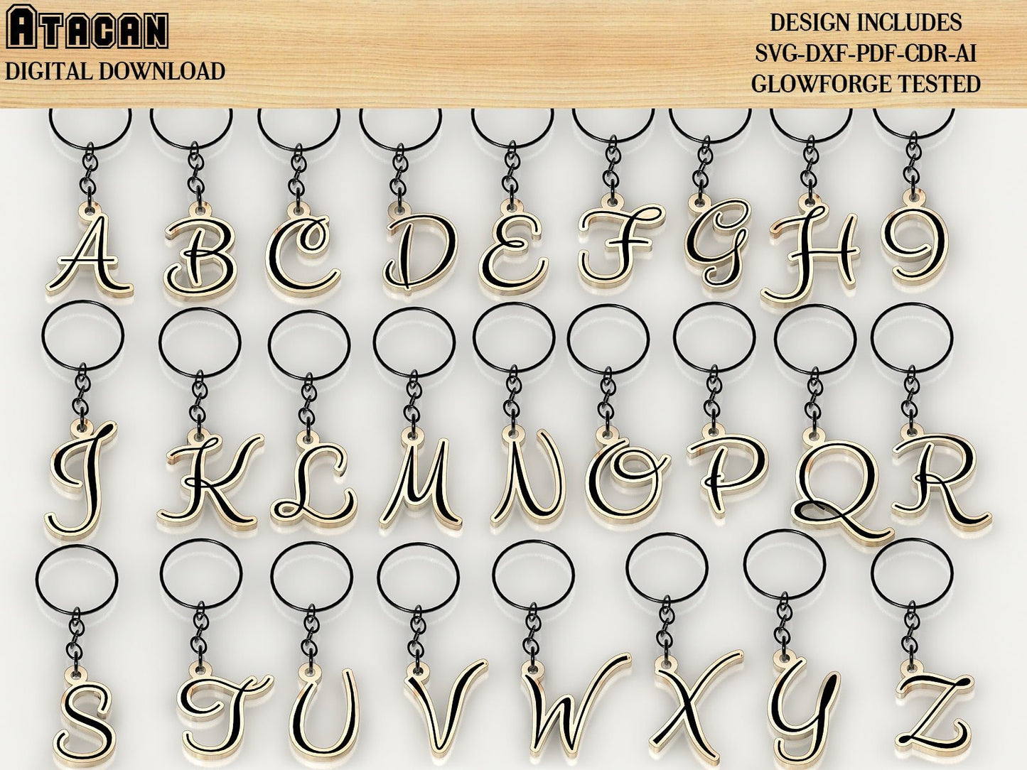 Alphabet key chain, necklace, jewelry SVG files / Letter Laser cut files / Glowforge, Cricut Digital download 382