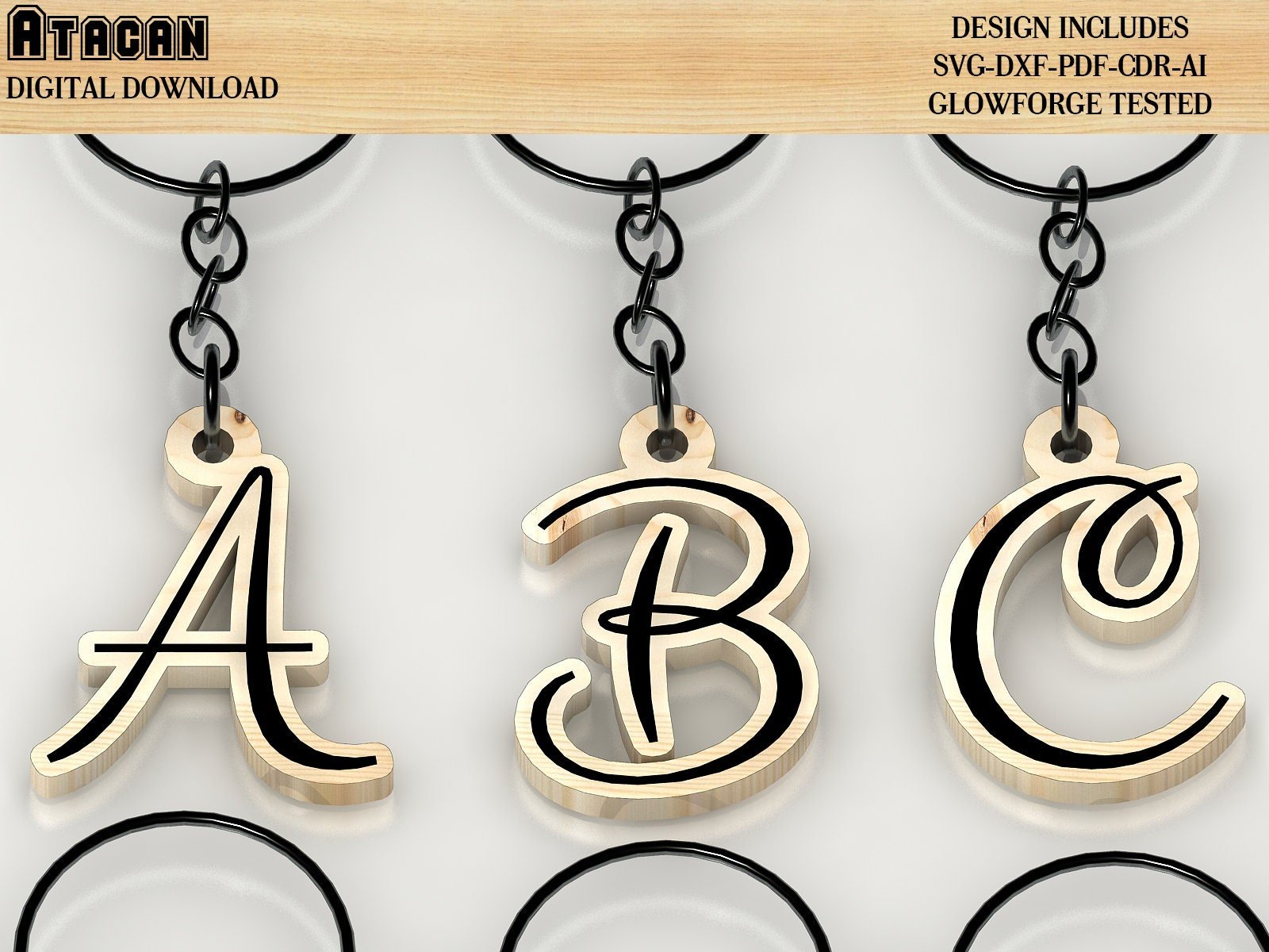Alphabet key chain, necklace, jewelry SVG files / Letter Laser cut fil ...