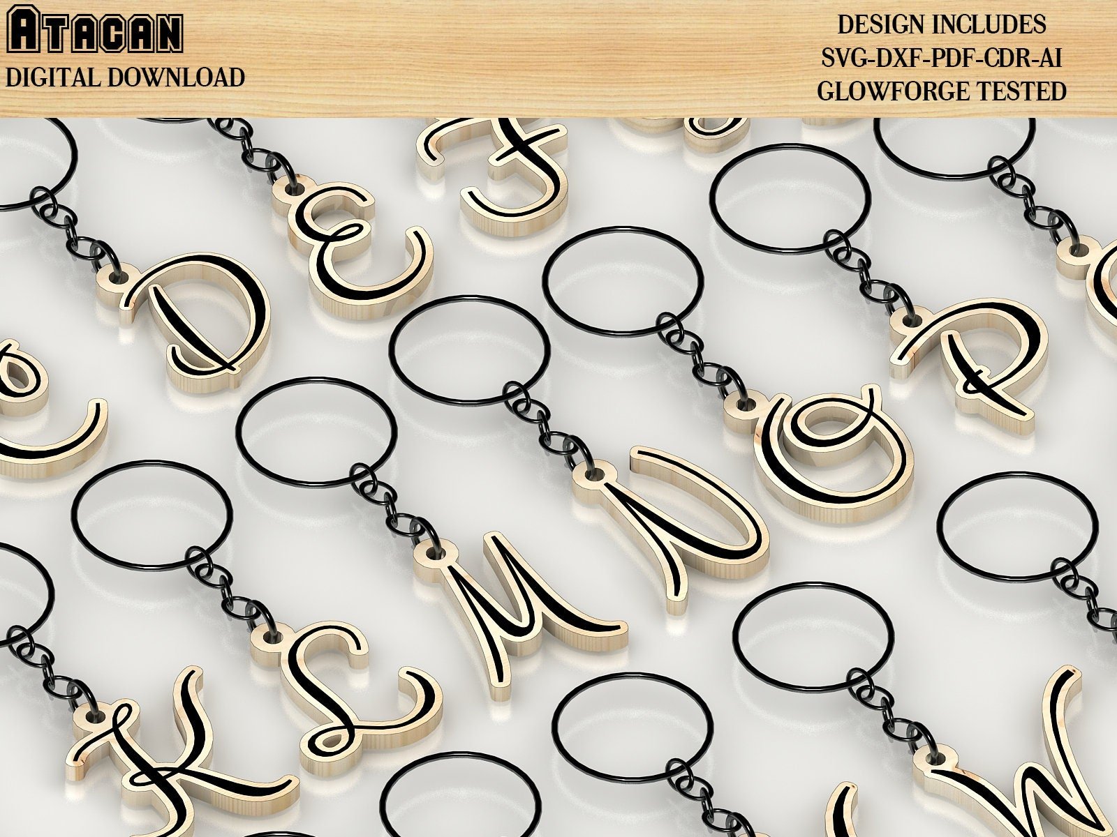 Alphabet key chain, necklace, jewelry SVG files / Letter Laser cut fil ...