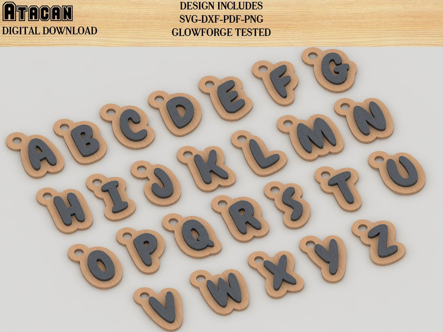 Alphabet key chain SVG files - Letter Laser cut files - Glowforge, Cricut Digital file 383