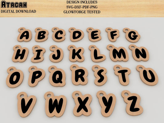 Alphabet key chain SVG files - Letter Laser cut files - Glowforge, Cricut Digital file 383