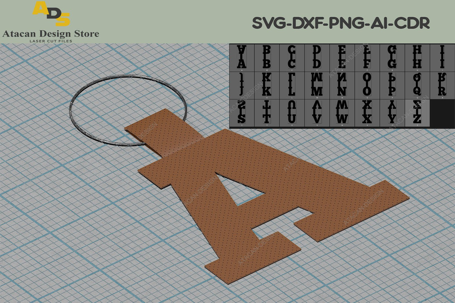 Alphabet Key Fob Svg, All Letter Bag Tag Fob Template, Faux Leather Keychain, Key Ring cut file, Alphabet Keychain template SVG DXF Ai 311
