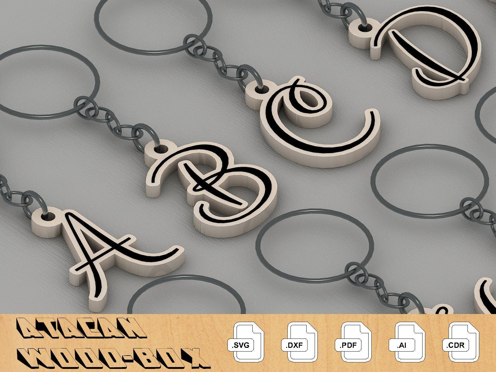 Alphabet SVG DXF Bundle - ABC Keychain bundle - A to Z laser cut files 208