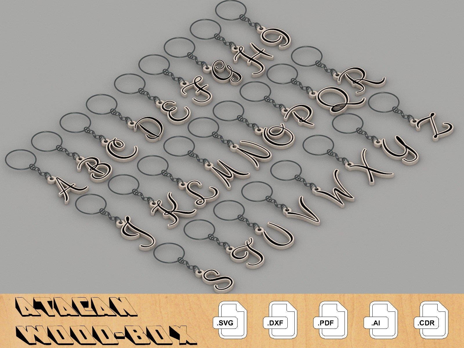 Alphabet SVG DXF Bundle - ABC Keychain bundle - A to Z laser cut files 208