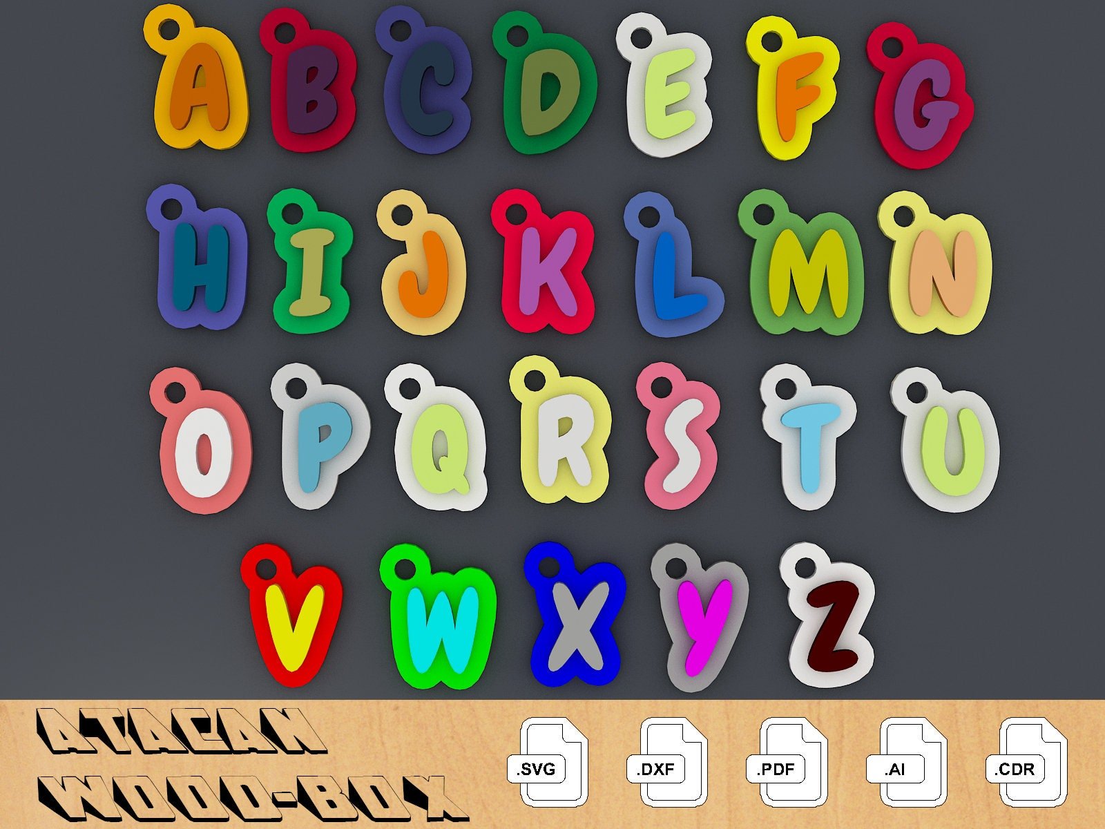 Abc File Format Alphabet SVG DXF Bundle - ABC Keychain bundle - A to Z laser cut files ...