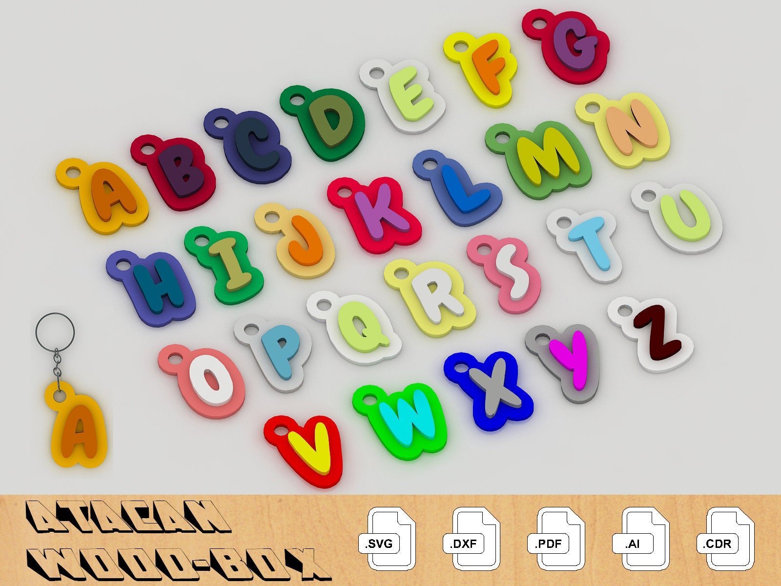 Alphabet SVG DXF Bundle - ABC Keychain bundle - A to Z laser cut files 209