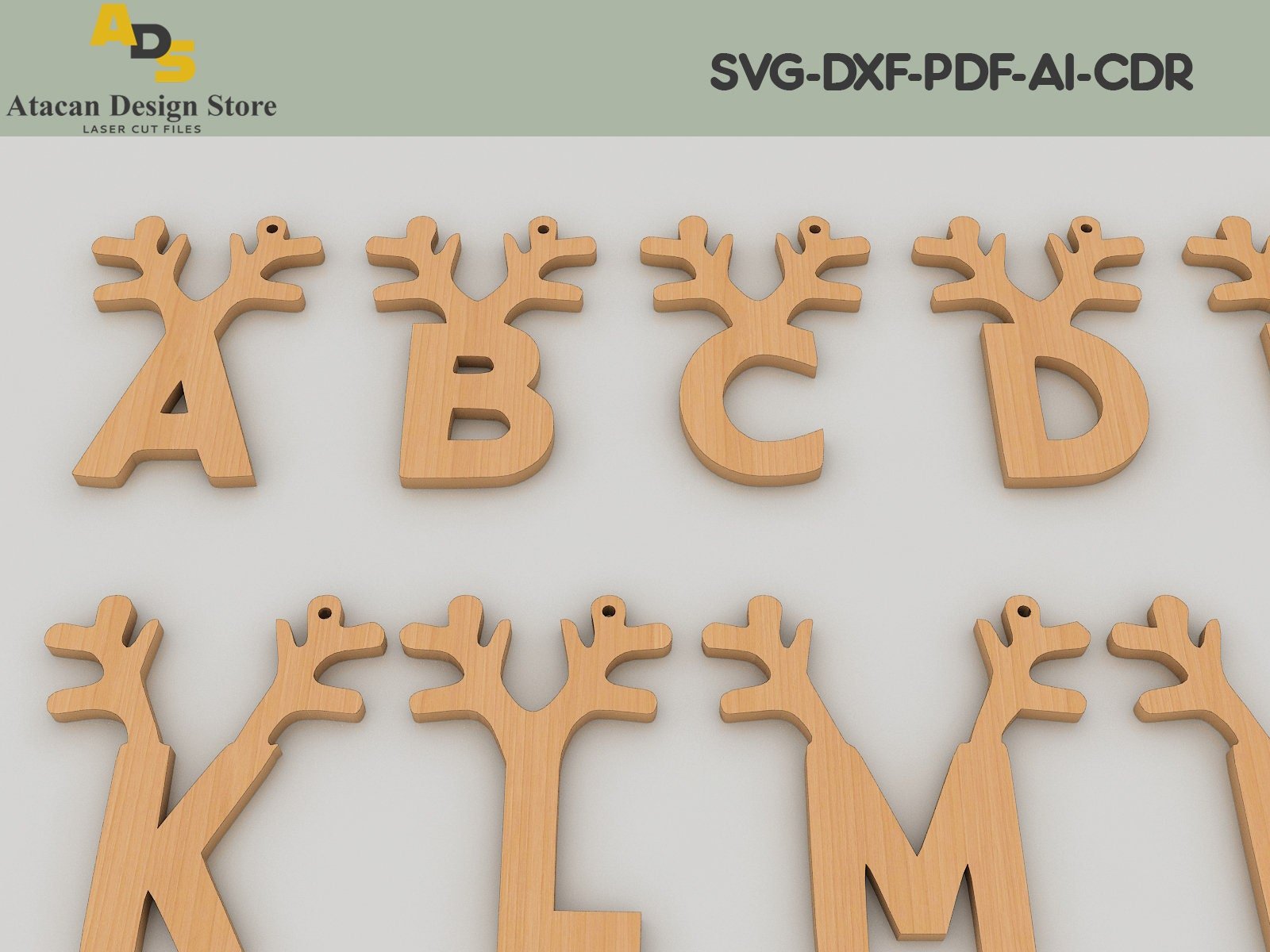 antler alphabet, noel letter, glowforge templates, christmas letters ADS123