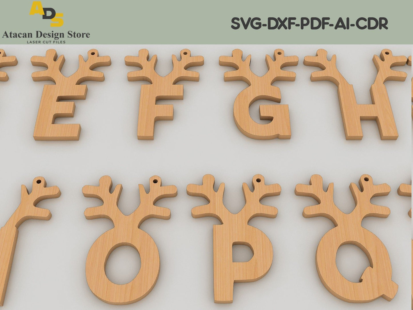 antler alphabet, noel letter, glowforge templates, christmas letters ADS123