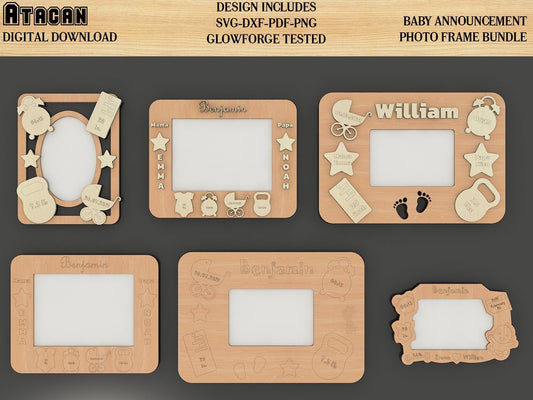 Baby announcement photo frame SVG file / birth details frame laser cut file 195