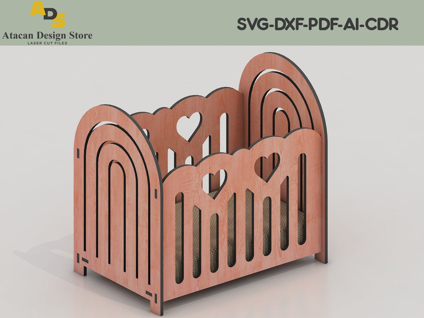 Baby cradle laser cut SVG files for glowforge / Baby Crib Svg, Dxf laser cnc templates / Digital vector download ADS102