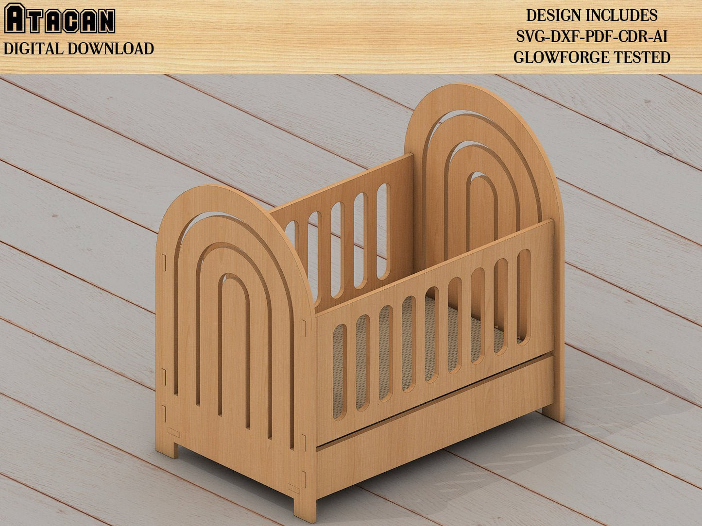 Baby doll crib cutting files / Baby Cot for dolls vector / Baby Cradle bed Laser cut files 446