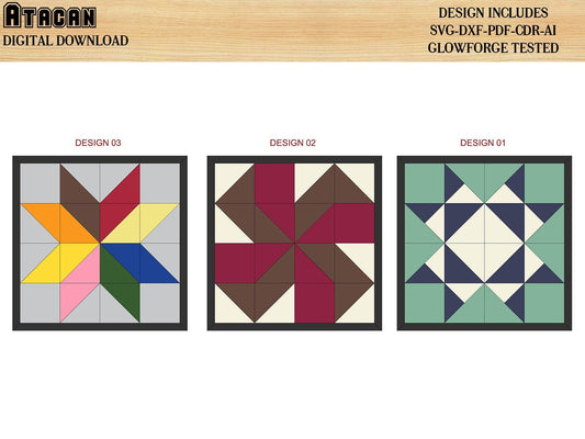 Barn quilt Laser cut pattern files / Farm house patterns with frame / DIY Mosaic Wooden Wall Quilt / Arrow designs