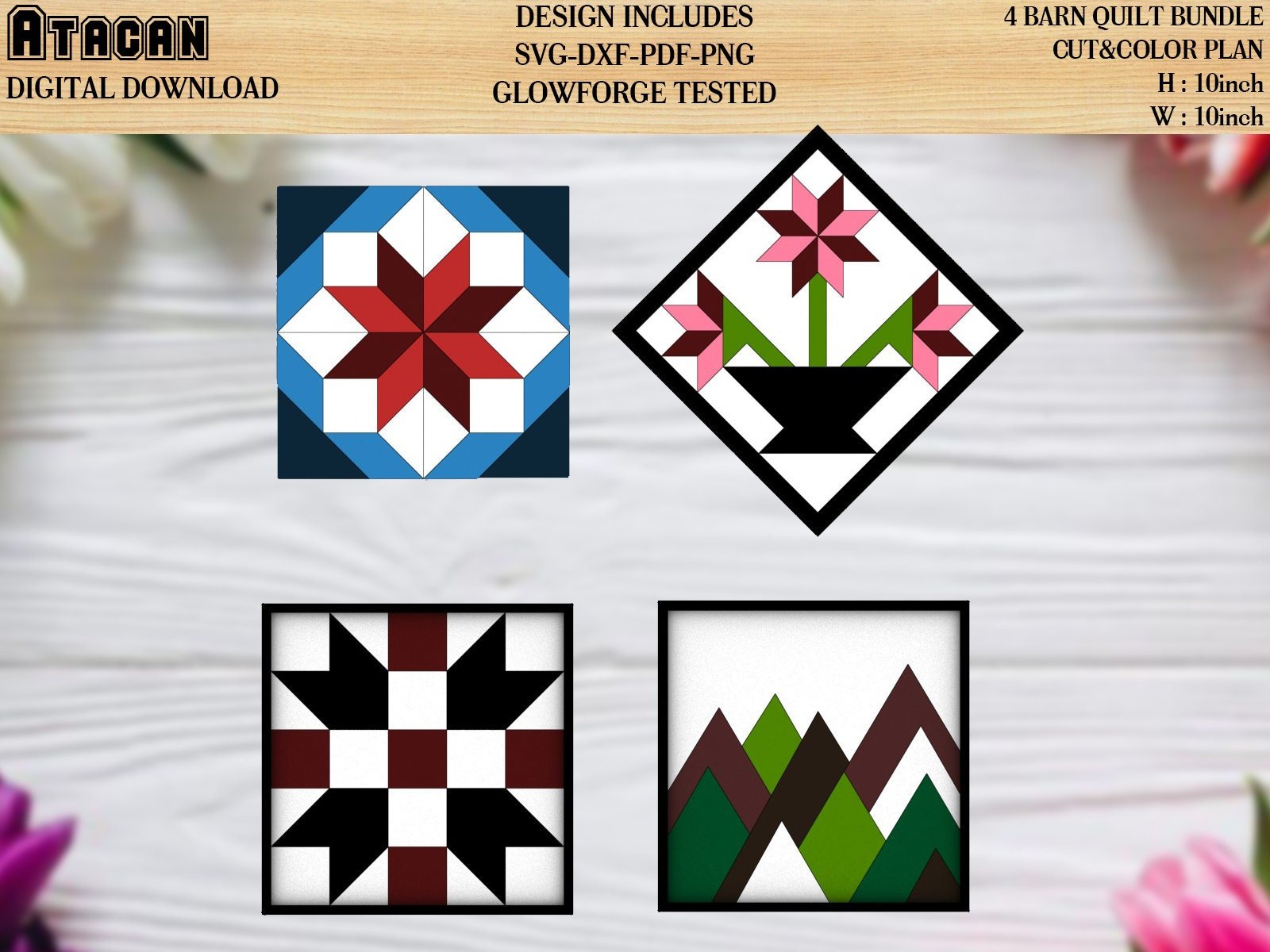 Barn Quilt Pattern SVG Bundle Laser cut files for Glowforge projects with Navajo inspired design mini quilt wall art Aztec mini quilt 006