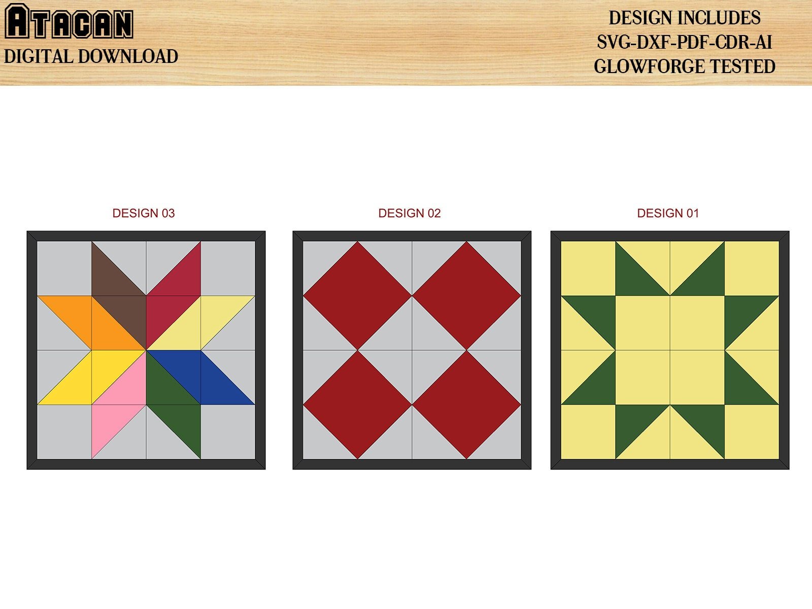 Barn quilt Patterns / Geometric Quilts with Frame / Laser Ready Svg Files for Glowforge