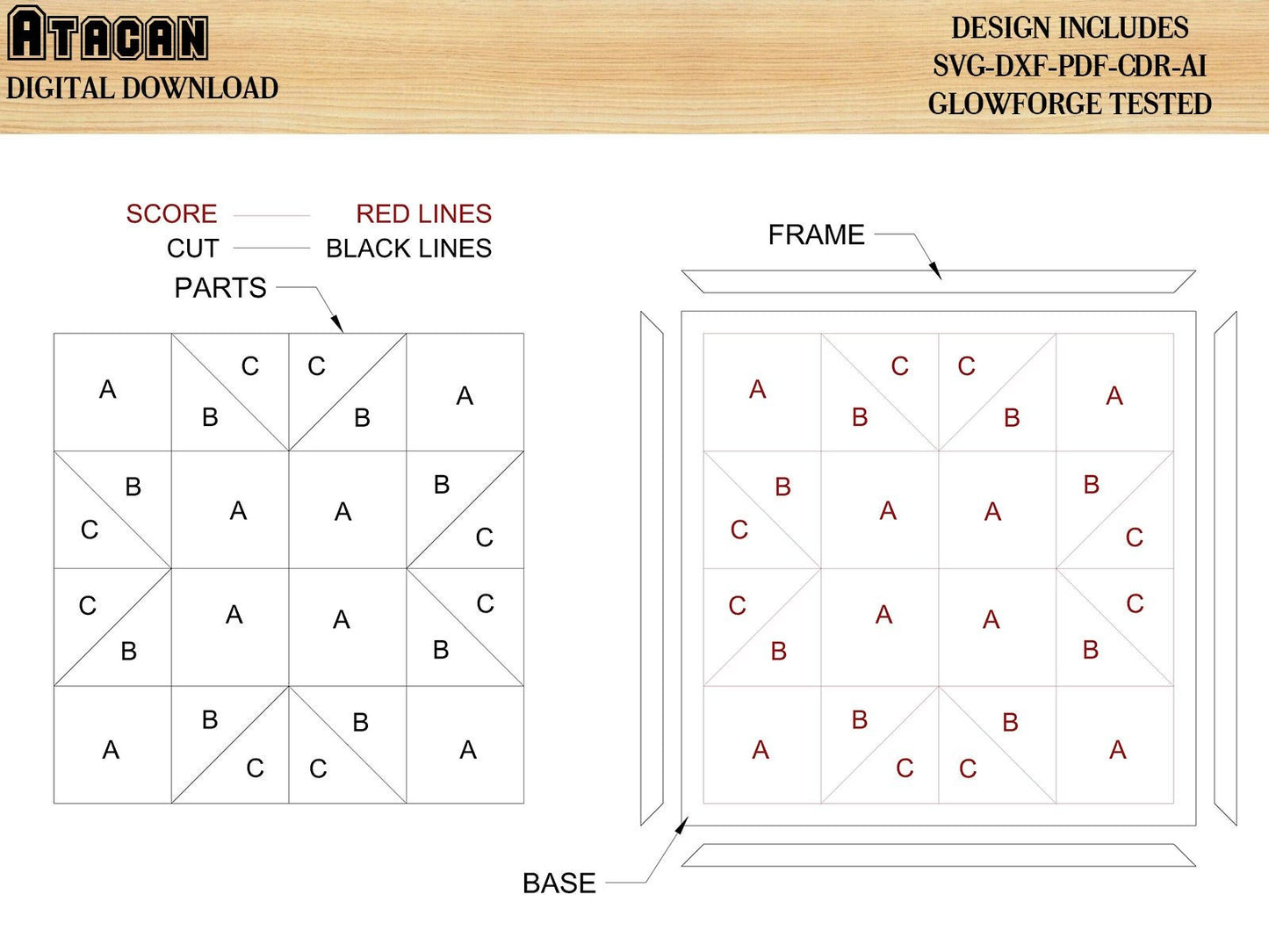 Barn quilt Patterns / Geometric Quilts with Frame / Laser Ready Svg Files for Glowforge