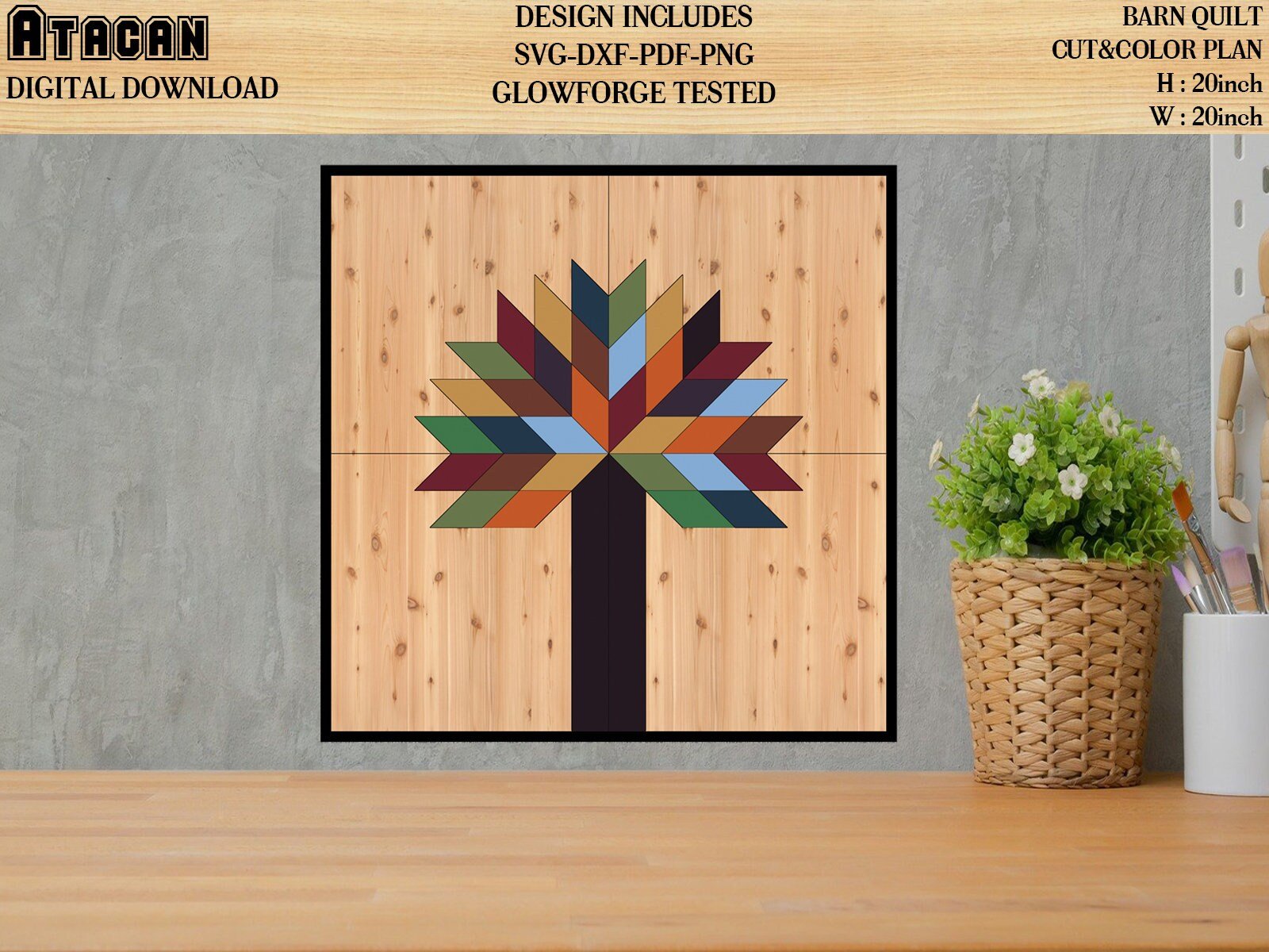 Barn Quilt SVG Laser cut files fit in any Glowforge projects wall art Chevron Southwest Arrow designs Home decor 20x20 inch quilt 010